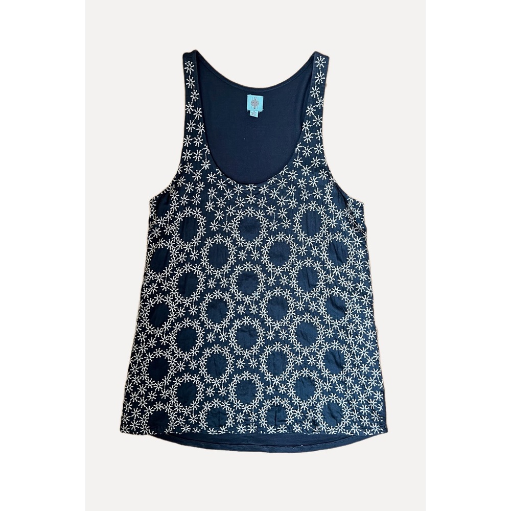 Anthropologie HWR Monogram Embroidered Charcoal Top